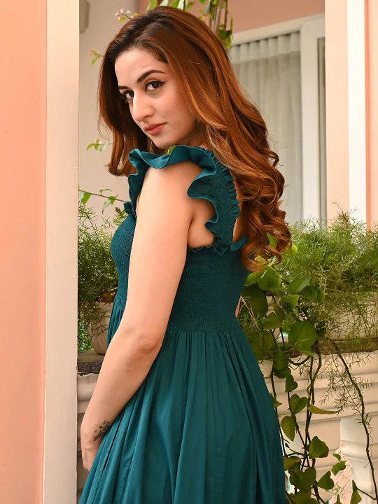 Zehvara | Solid Smocked Ethnic Maxi Dress