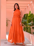 Zehvara | Tangerine Organza Tiered Dress