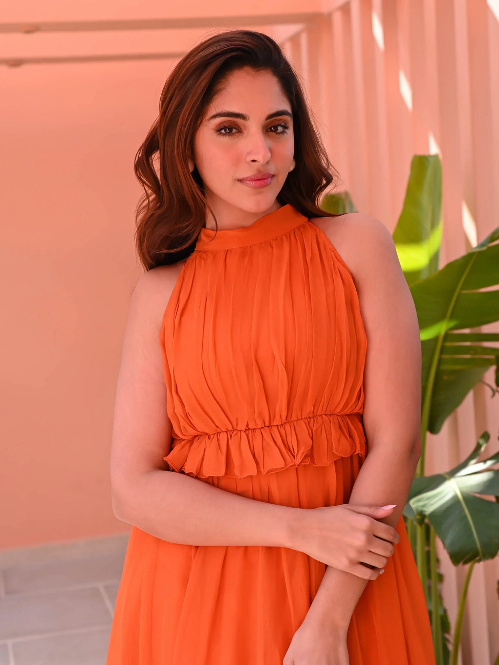 Zehvara | Tangerine Organza Tiered Dress