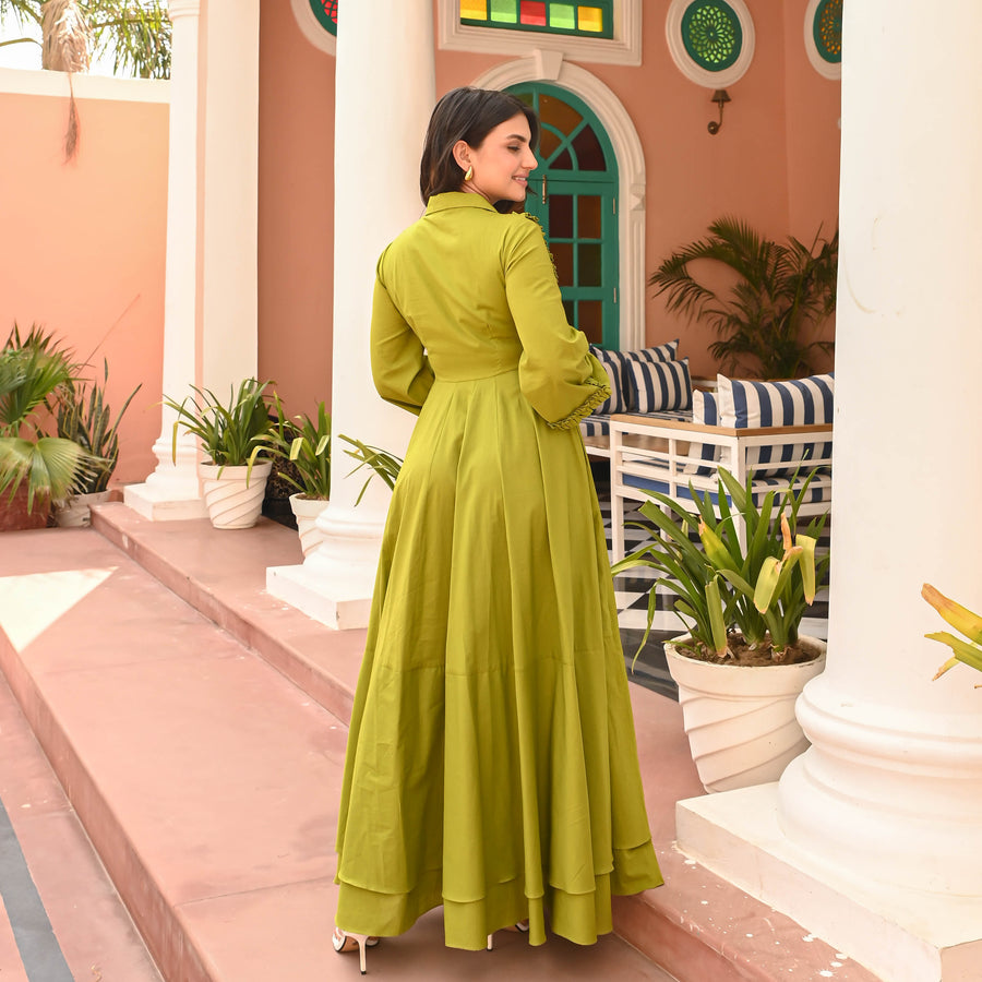 Madaan FC-063 | Dhani Green Swiss Maxi Dress