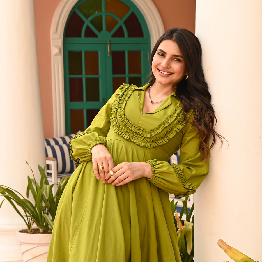 Madaan FC-063 | Dhani Green Swiss Maxi Dress