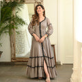Zehvara | Grey Black Pompom Cotton Dress - FC - 080